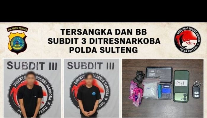 Polda Sulteng Amankan 2 Pemuda Bawa 103 Gram Sabu